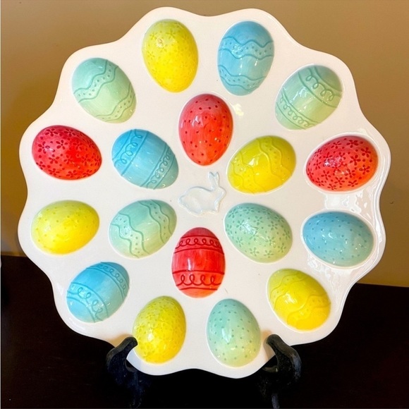 Kohl's Dining Kohls Easter Egg Bunny Hand Painted Serving Platter